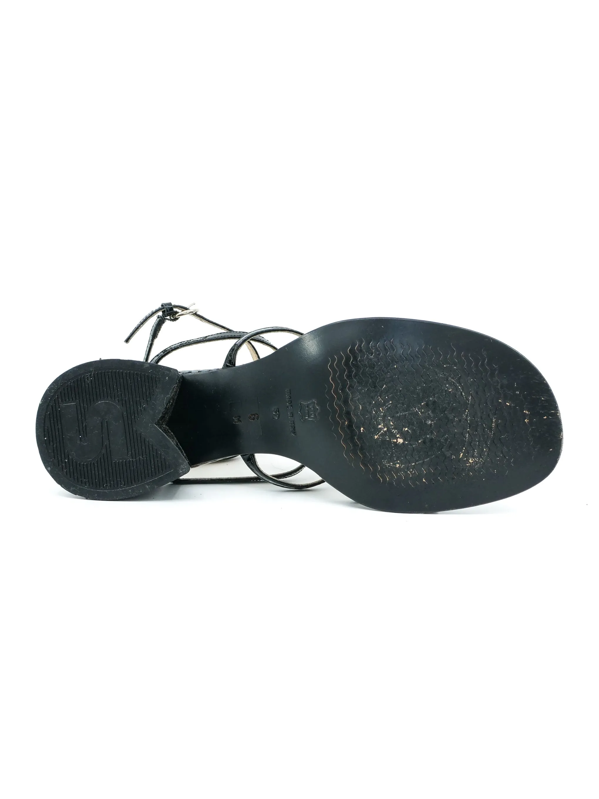 2000s Ring Accented Embossed Leather Sandals, 6