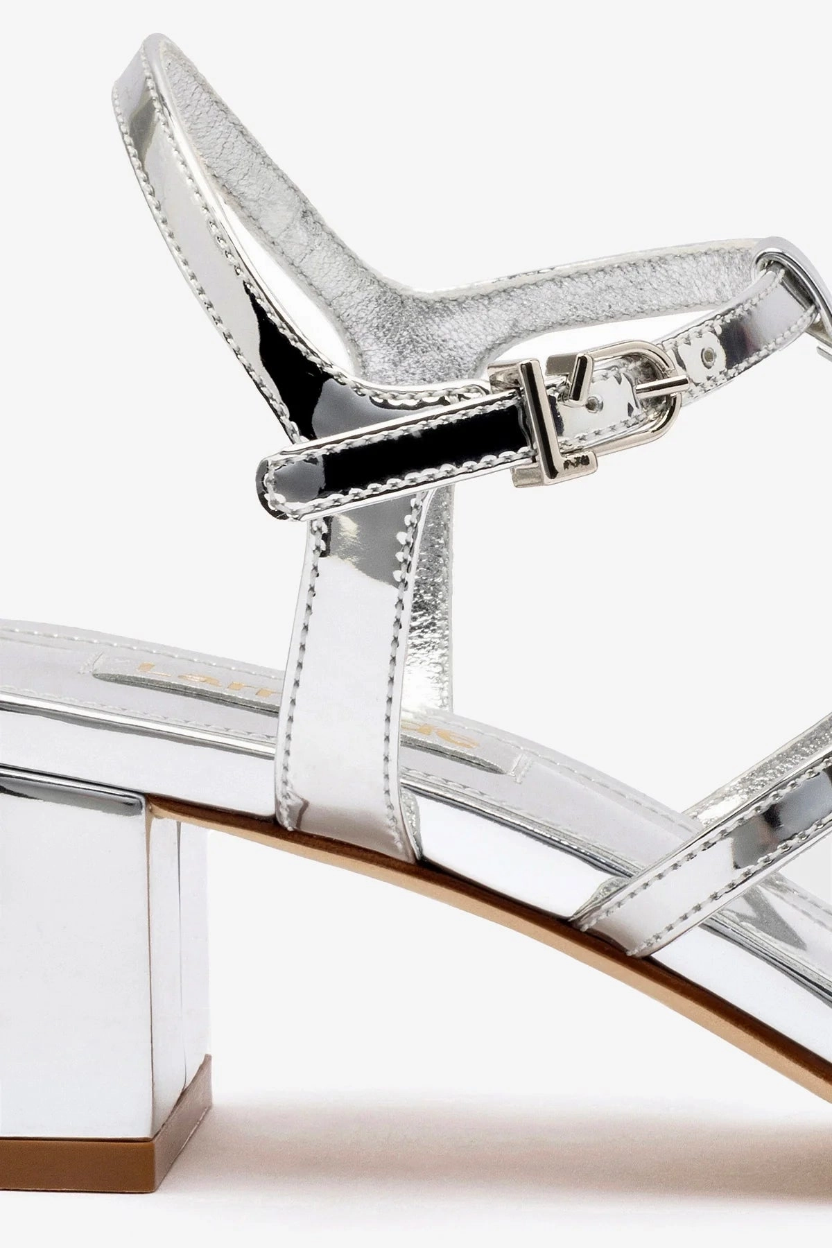 Abrasion Resistant Straps Hana Block In Silver Specchio Contoured Heel Support Chic Travel Shoes