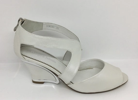 Django & Juliette Edwina White Pearl Leather Heel Evening Heels Zip Loop