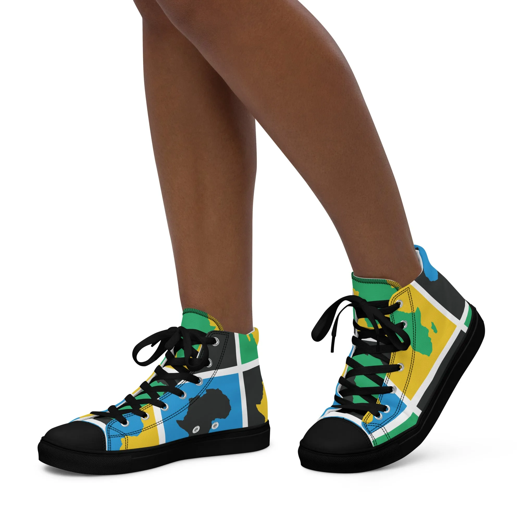 AFRICA WARHOL Women’s High Top Canvas Shoes (Yellow, Green, Turquoise)