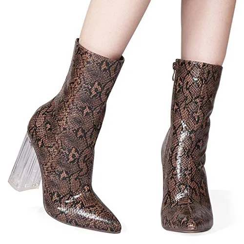 AIIT Women's Chunky High Heel Ankle Boot Shoe Brown Size9