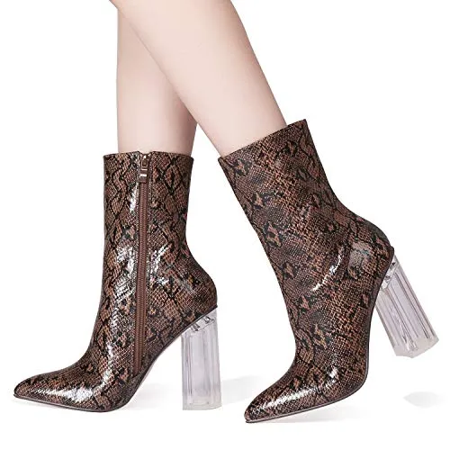 AIIT Women's Chunky High Heel Ankle Boot Shoe Brown Size9