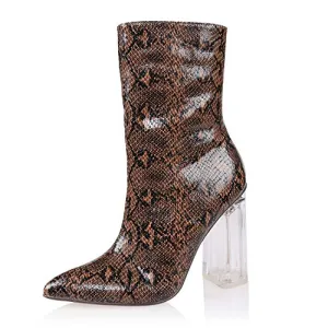 AIIT Women's Chunky High Heel Ankle Boot Shoe Brown Size9