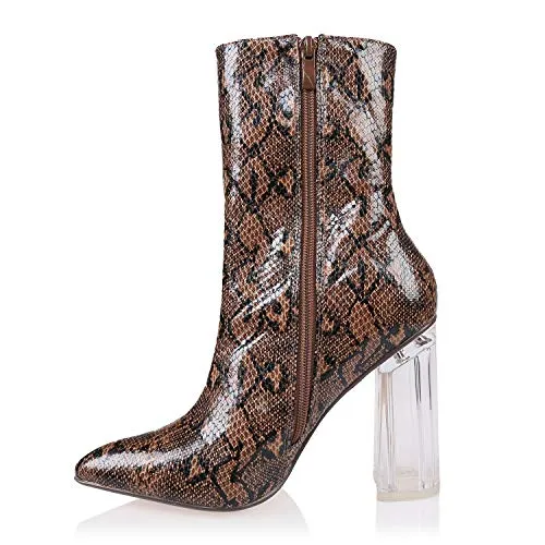 AIIT Women's Chunky High Heel Ankle Boot Shoe Brown Size9