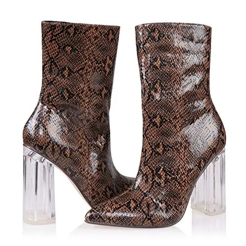 AIIT Women's Chunky High Heel Ankle Boot Shoe Brown Size9