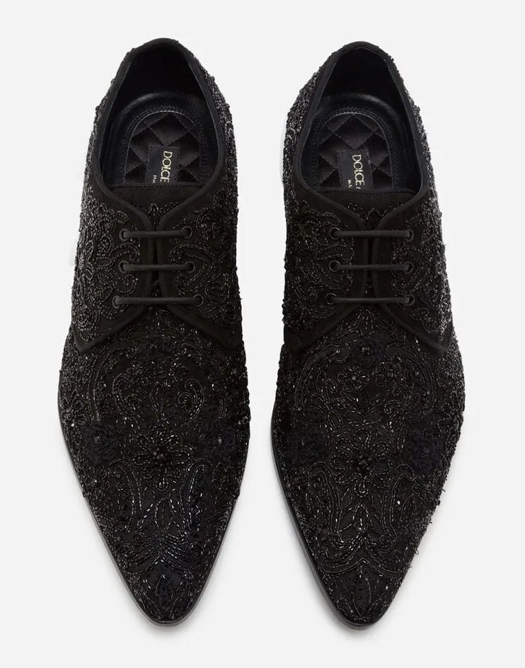 All-Over Embroidery Suede Derby Shoes