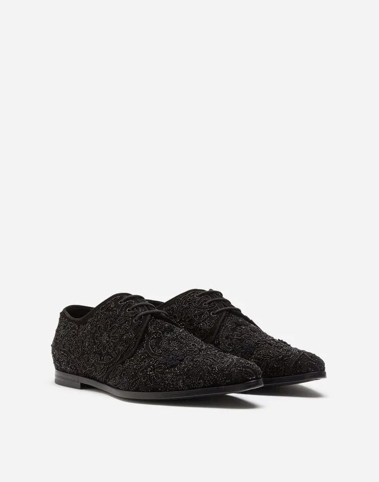 All-Over Embroidery Suede Derby Shoes