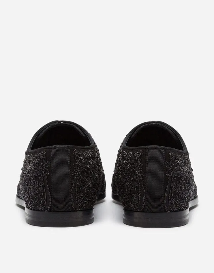 All-Over Embroidery Suede Derby Shoes