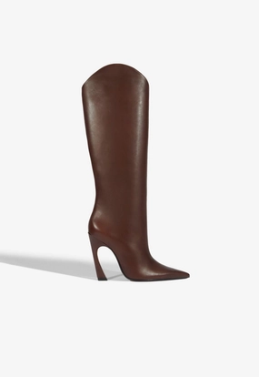 Maryann Up Curve Leather Boot Soft Material Glamorous Heels