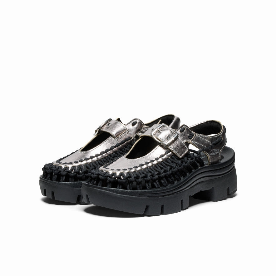 All Gender UNEEK PLT Mary Jane Sneaker  |  Silver/Black Rope Knot waterproof