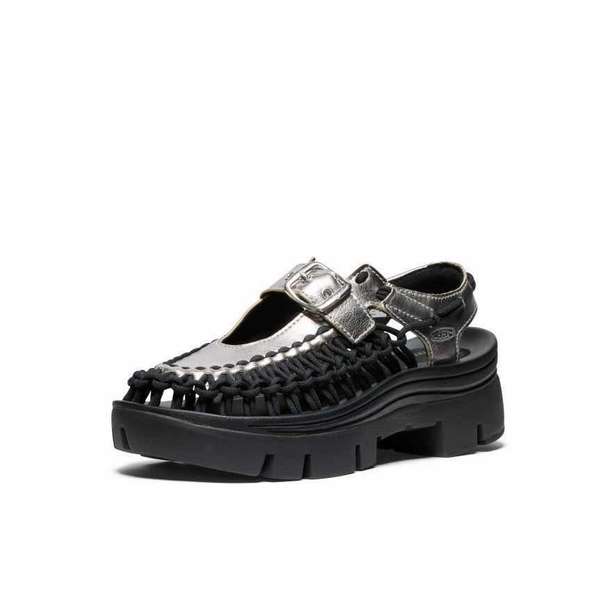 All Gender UNEEK PLT Mary Jane Sneaker  |  Silver/Black Fashion Edge