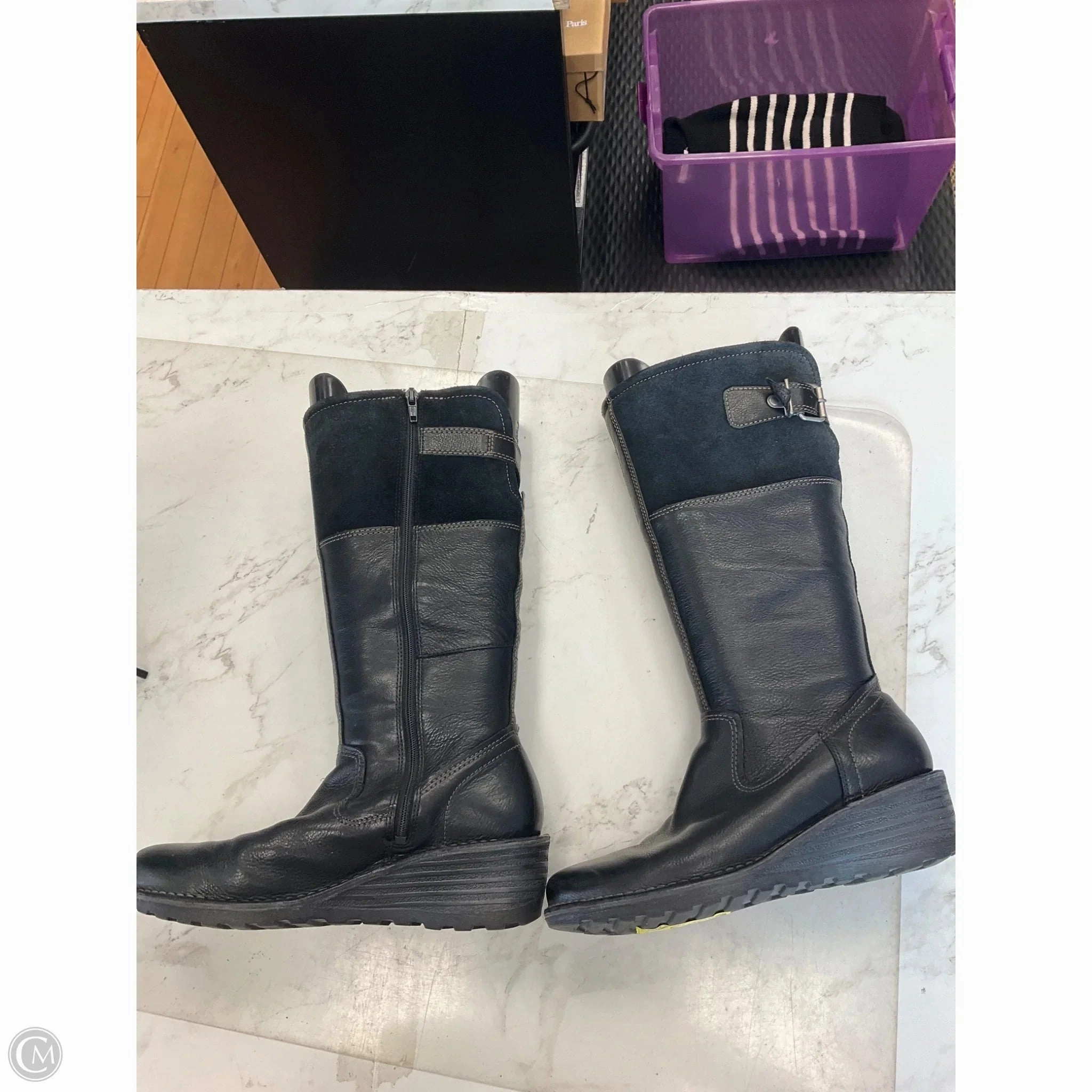 Trendy Boots Knee Flats By Ecco In Black, Size: 7.5