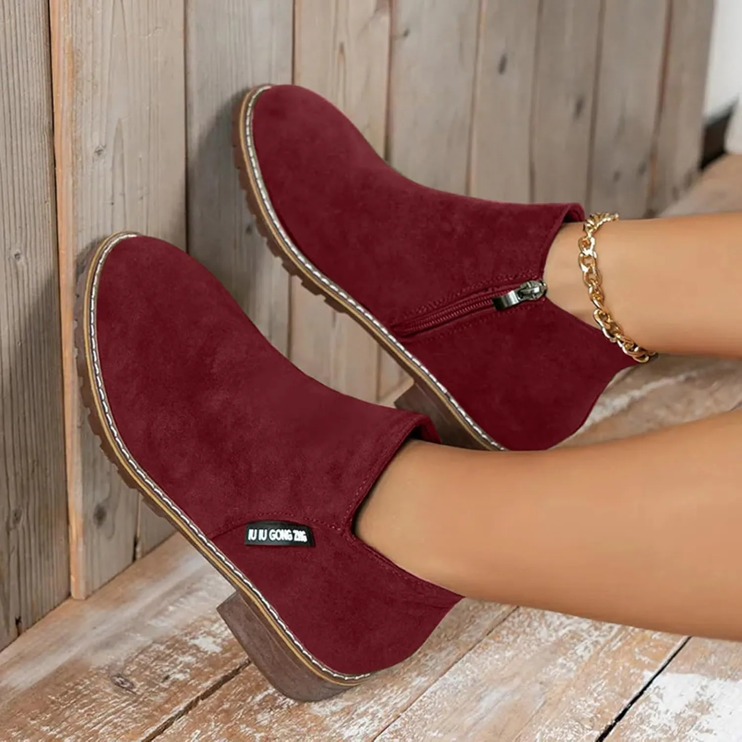 AMDBEL Boots for Women Ankle Booties,Women's Fall Ankle Chelsea Boots Low Heel Pointed Toe Slip on Suede Ladies Boots Shoes