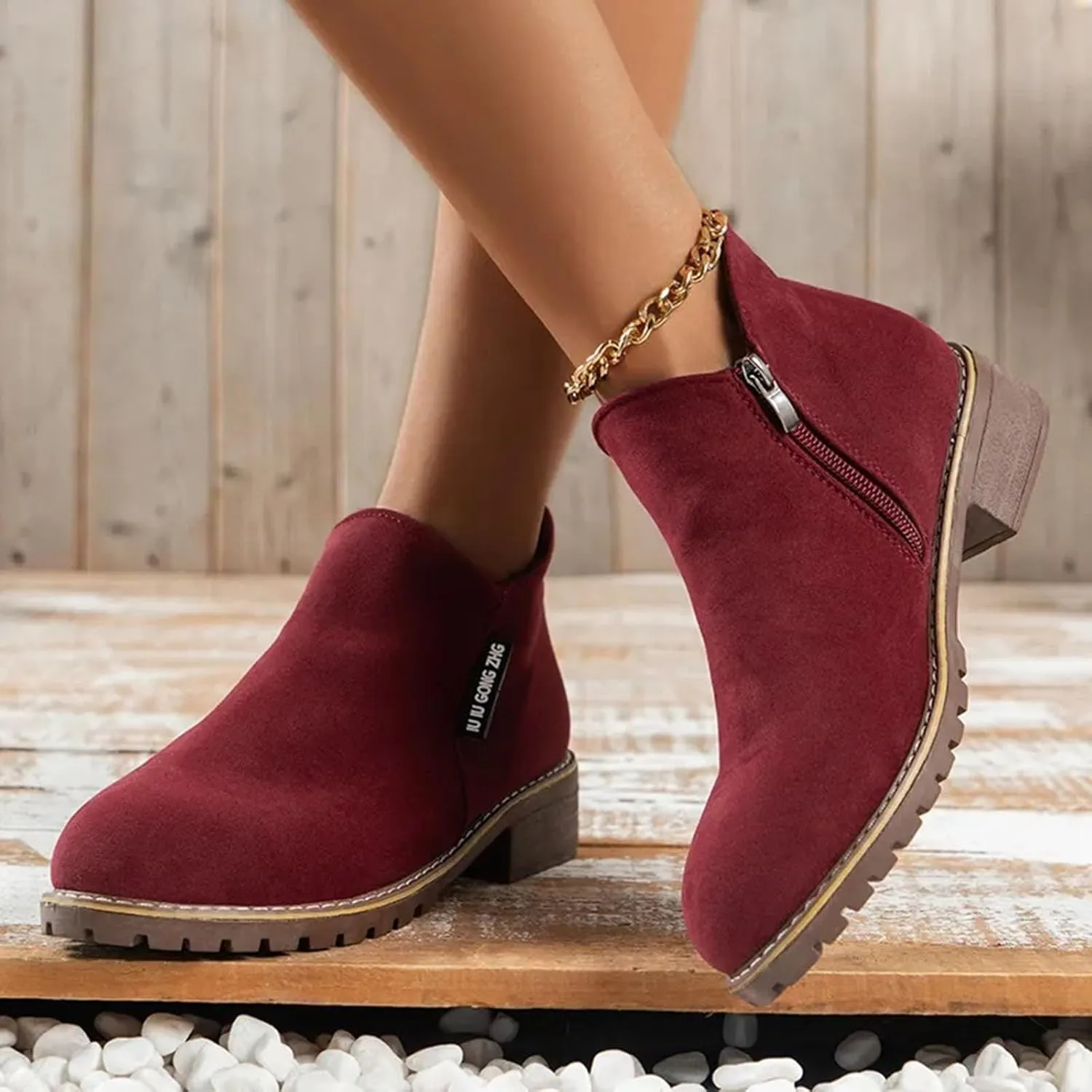 AMDBEL Boots for Women Ankle Booties,Women's Fall Ankle Chelsea Boots Low Heel Pointed Toe Slip on Suede Ladies Boots Shoes