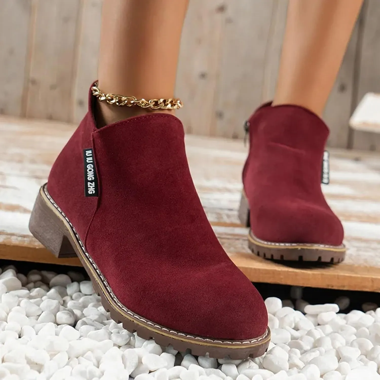 AMDBEL Boots for Women Ankle Booties,Women's Fall Ankle Chelsea Boots Low Heel Pointed Toe Slip on Suede Ladies Boots Shoes