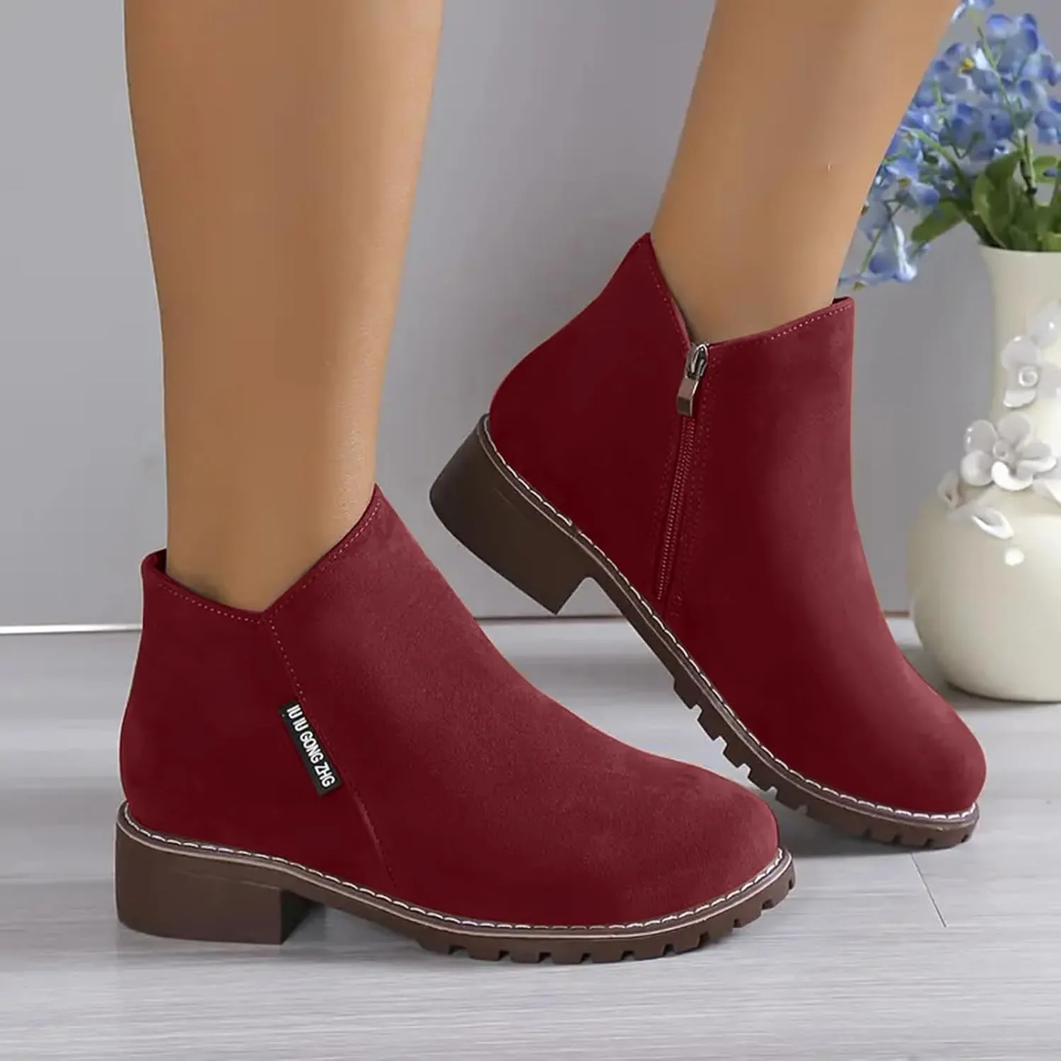 AMDBEL Boots for Women Ankle Booties,Women's Fall Ankle Chelsea Boots Low Heel Pointed Toe Slip on Suede Ladies Boots Shoes