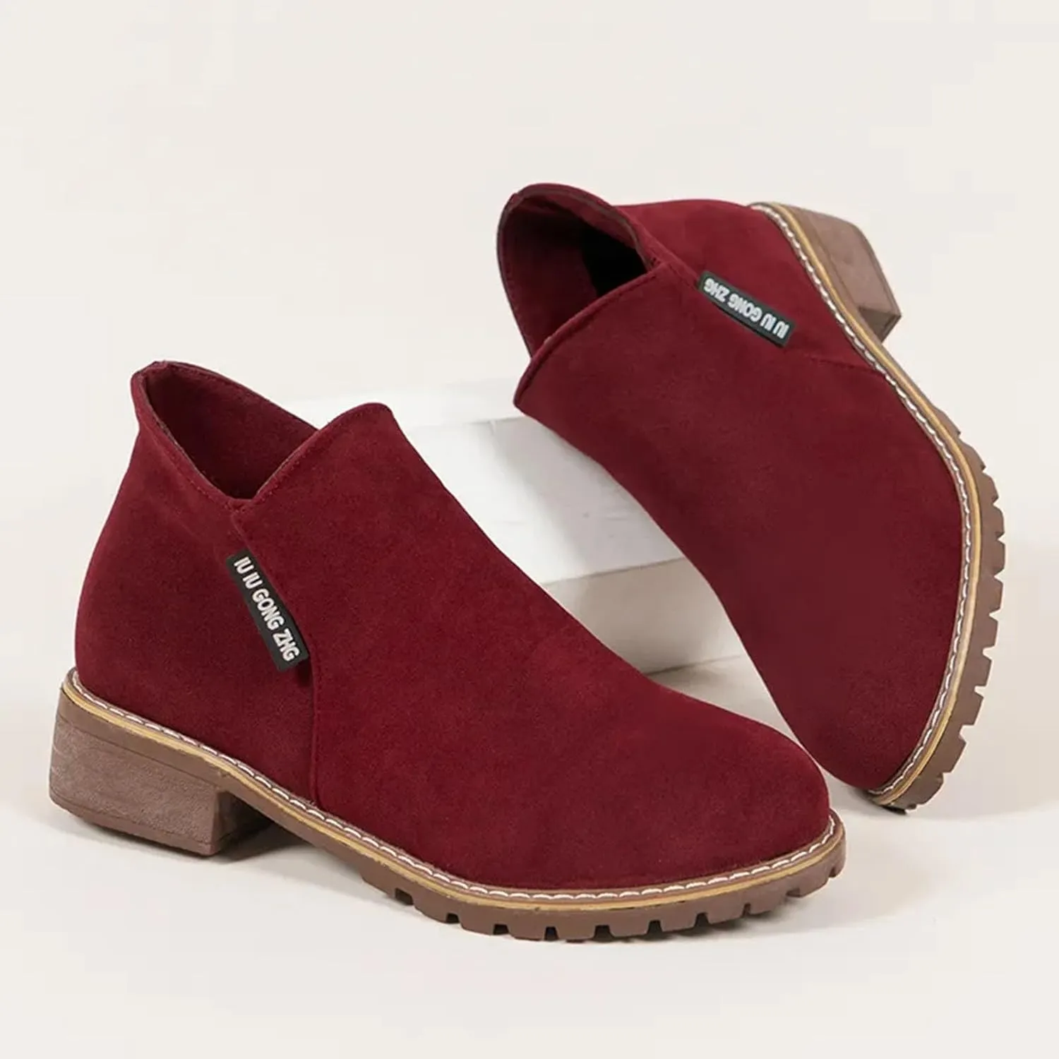 AMDBEL Boots for Women Ankle Booties,Women's Fall Ankle Chelsea Boots Low Heel Pointed Toe Slip on Suede Ladies Boots Shoes