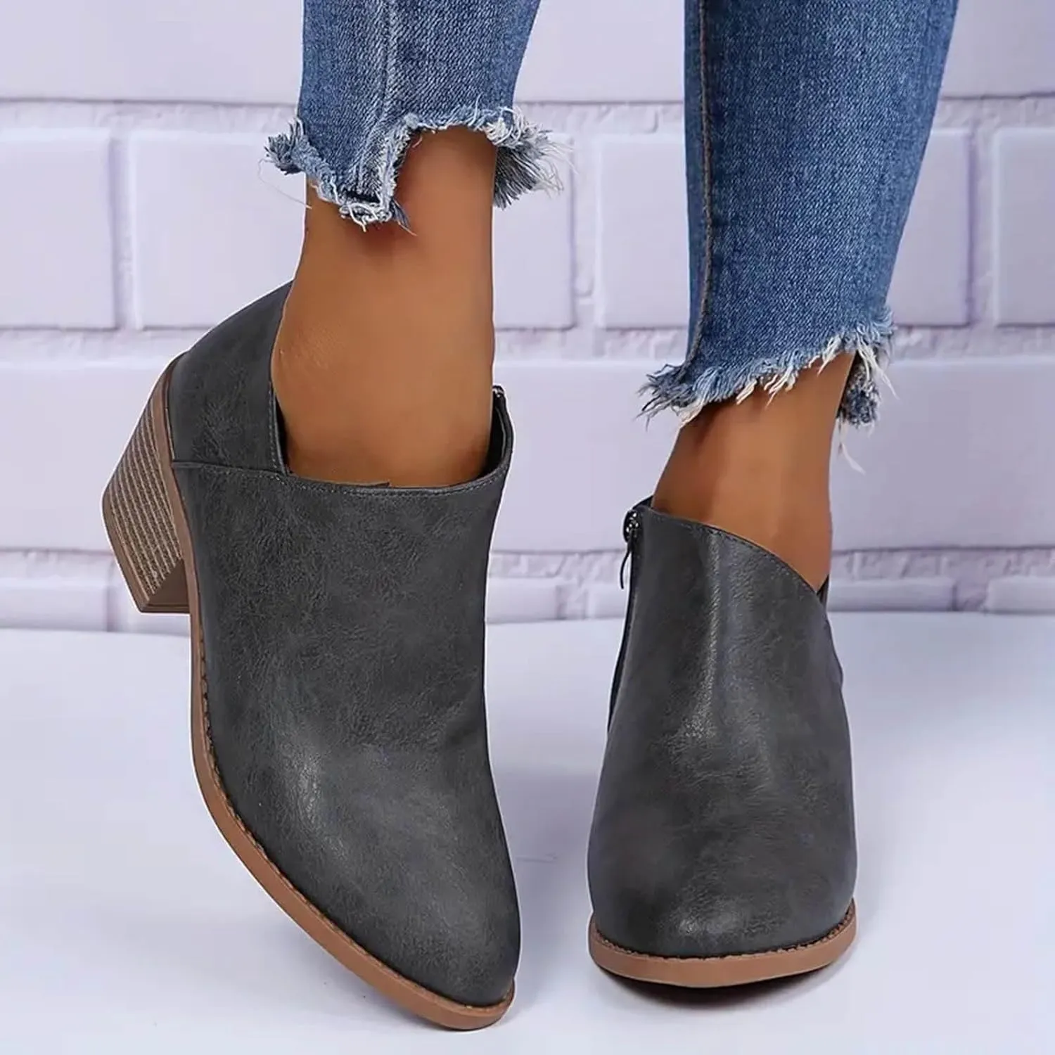 Ankle Boots for Women Chelsea Ankle Boots Cutout Perforated Short Booties Slip on Retro Ankle Booties Zipper Short Boots