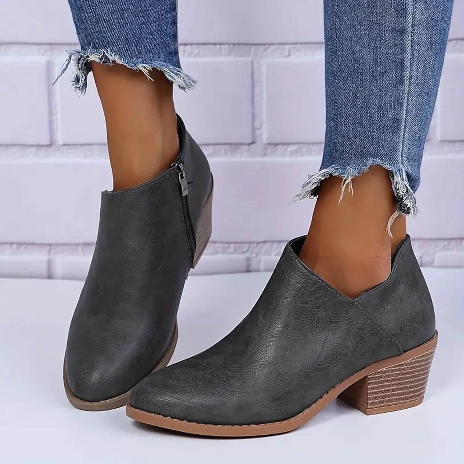 Ankle Boots for Women Chelsea Ankle Boots Cutout Perforated Short Booties Slip on Retro Ankle Booties Zipper Short Boots