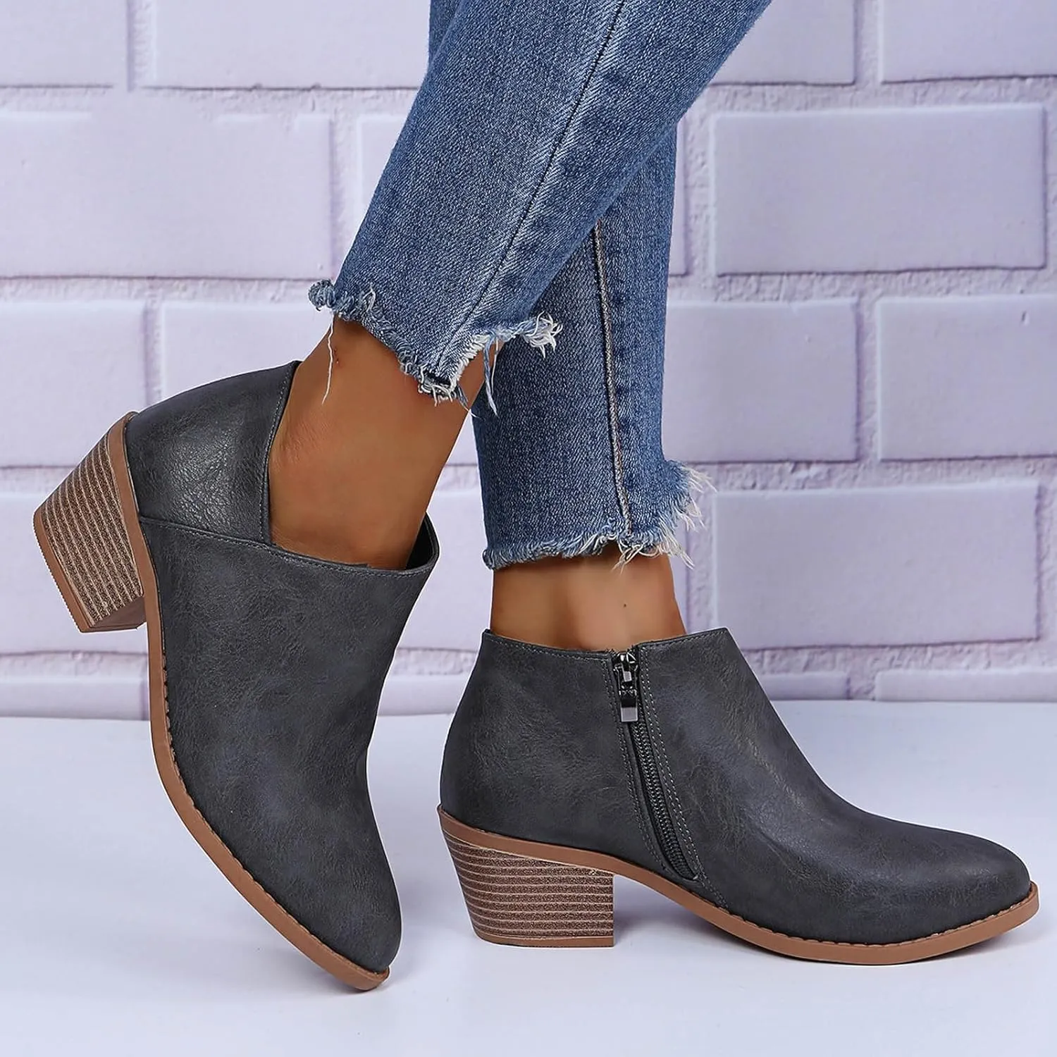 Ankle Boots for Women Chelsea Ankle Boots Cutout Perforated Short Booties Slip on Retro Ankle Booties Zipper Short Boots