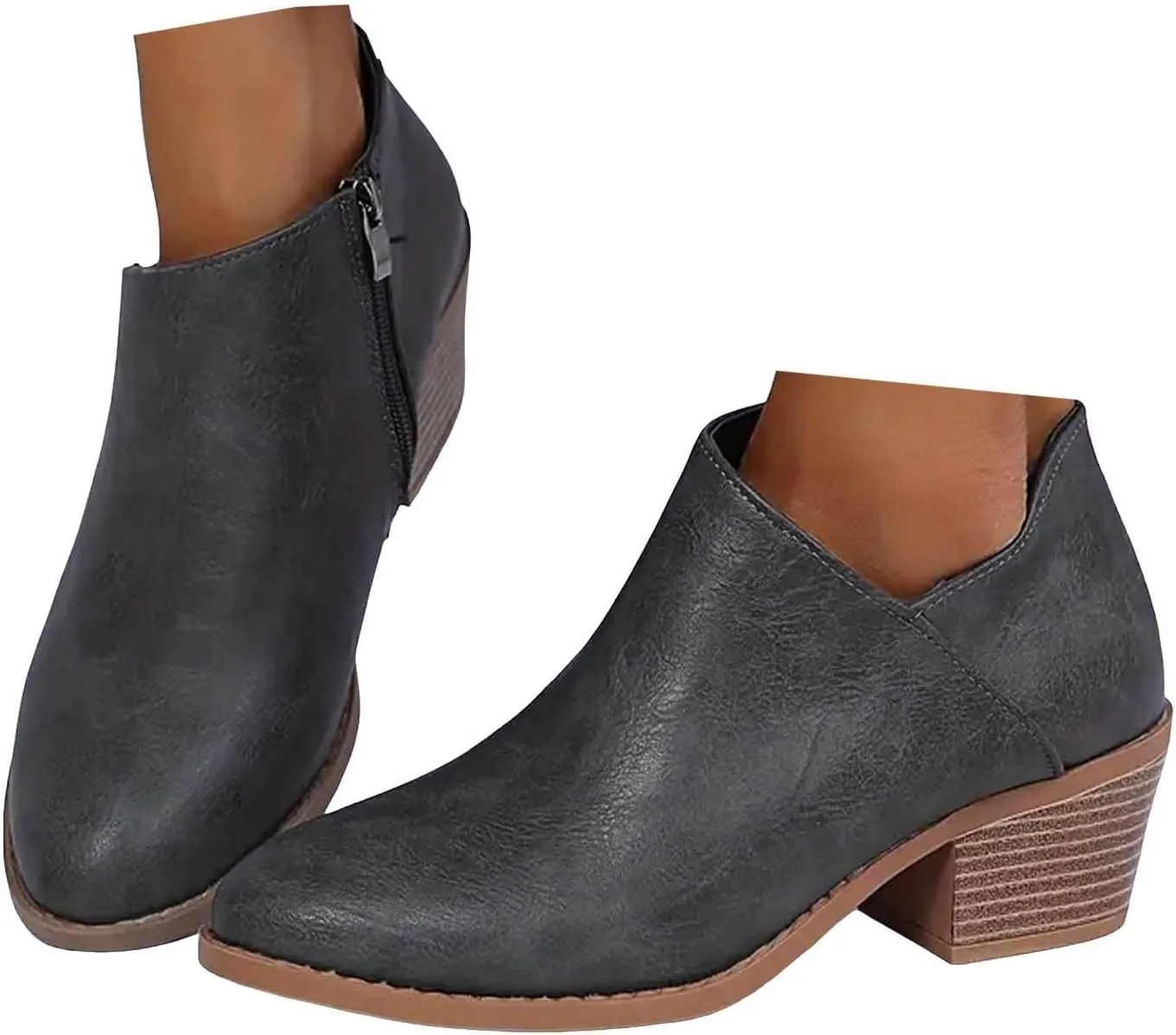 Ankle Boots for Women Chelsea Ankle Boots Cutout Perforated Short Booties Slip on Retro Ankle Booties Zipper Short Boots