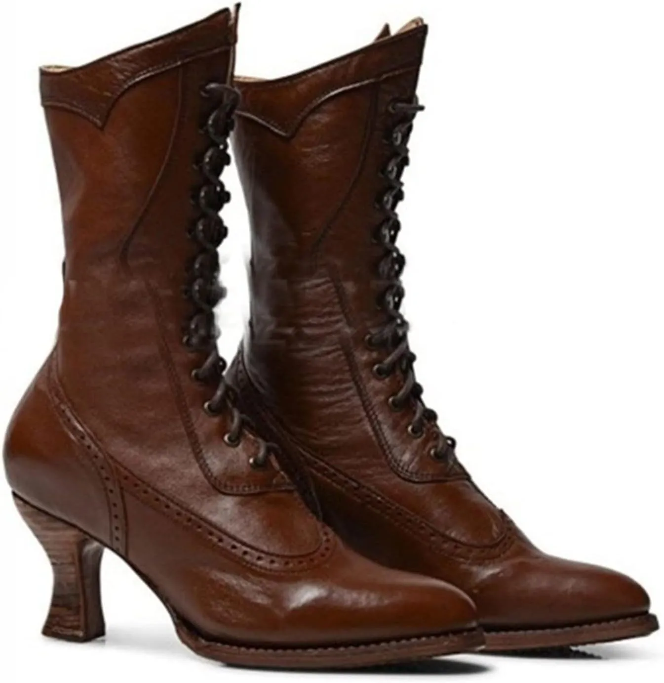 Ankle Boots for Women Comfy Dressy Mid Calf Boots Fall and Winter Fashion Pointed Toe Square Heel Lace Up Boots