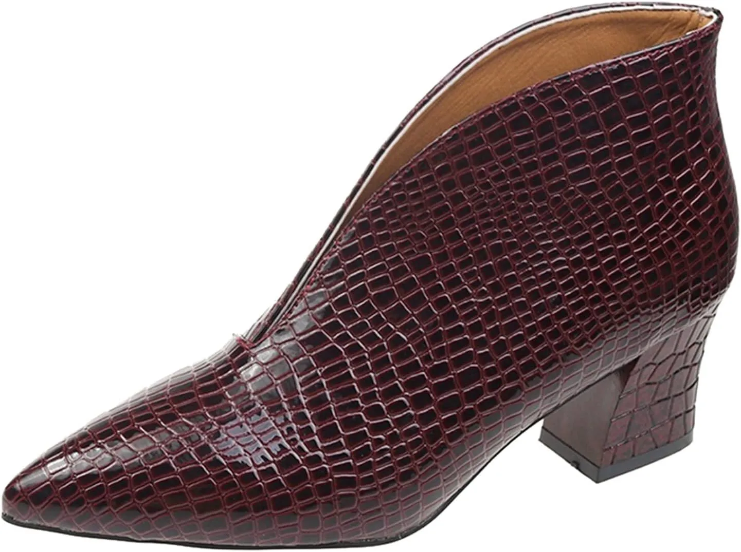 Ankle Boots for Women Dressy Autumn Chunky Mid Heel Snake Solid Color Pointed Toe Comfortable V Cutout Short Boots