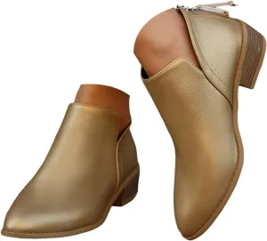 Ankle Boots for Women Fashion Fall Booties Low Heels Chunky Stacked Cutout Dress Short Ruffle Slip On Pointed Toe Shoes