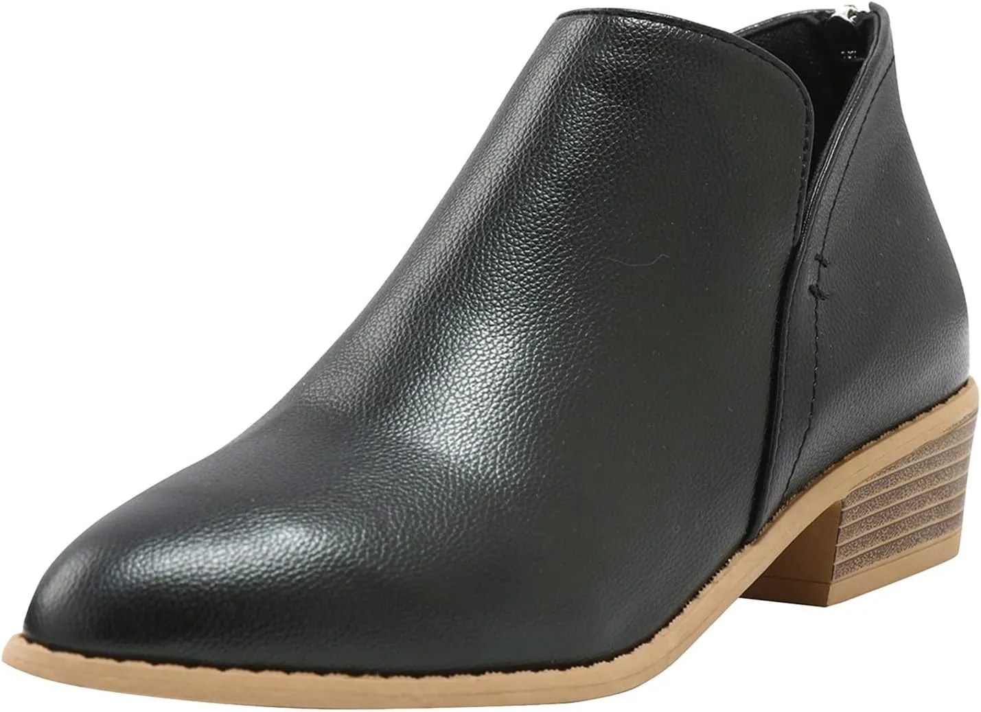 Ankle Boots for Women Fashion Fall Booties Low Heels Chunky Stacked Cutout Dress Short Ruffle Slip On Pointed Toe Shoes