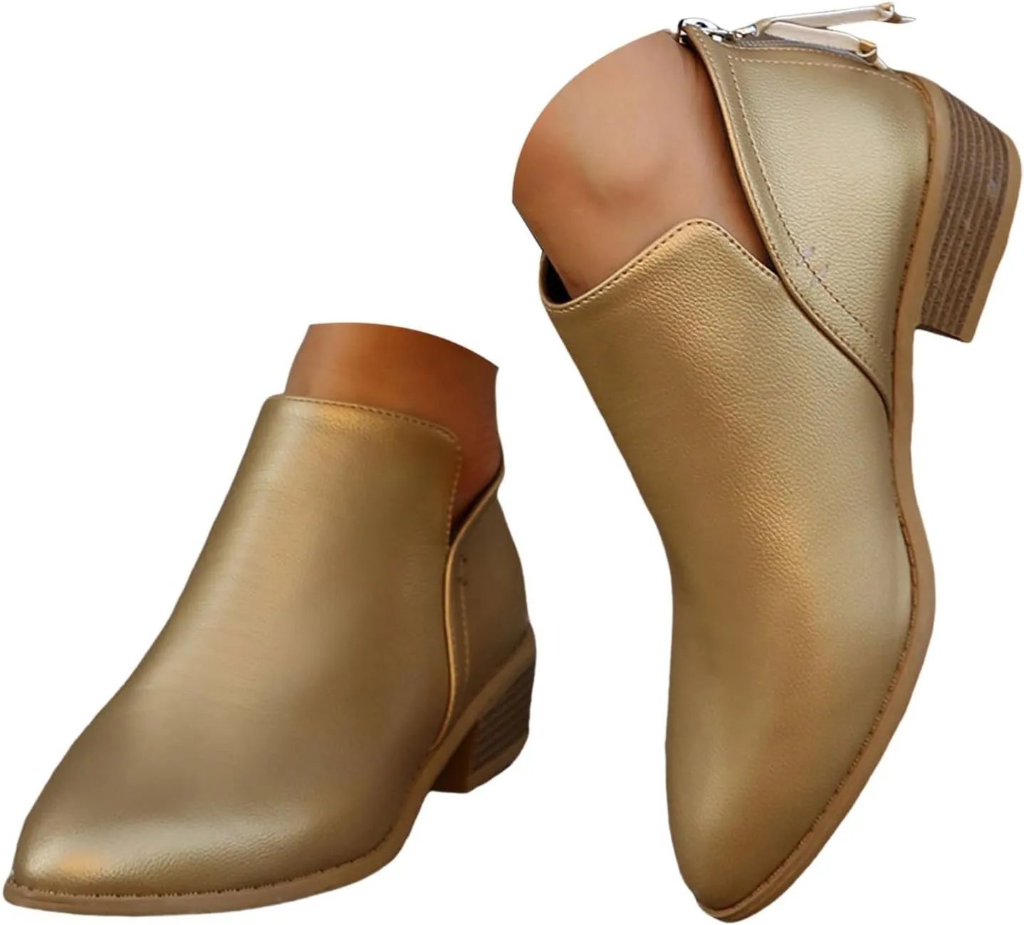 Ankle Boots for Women Fashion Fall Booties Low Heels Chunky Stacked Cutout Dress Short Ruffle Slip On Pointed Toe Shoes