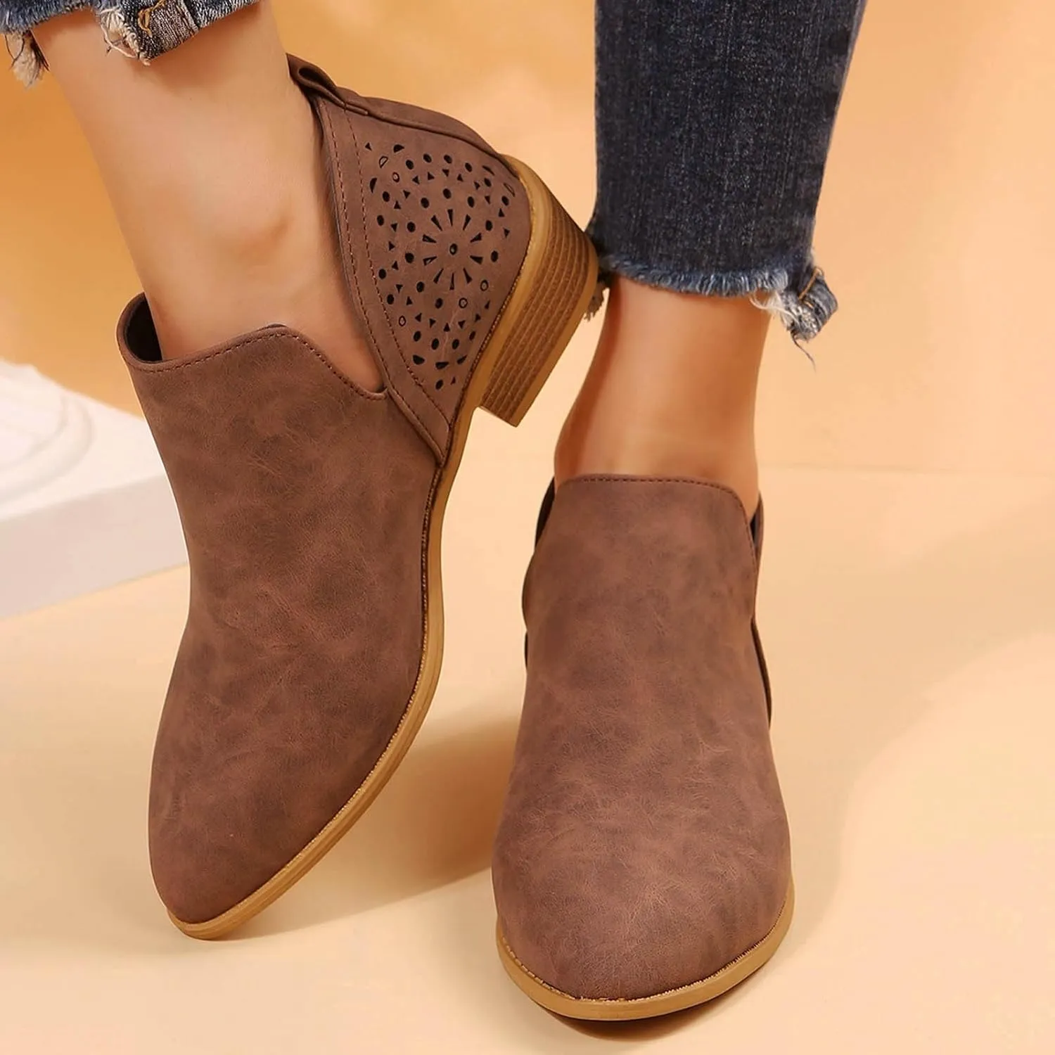 Ankle Boots for Women Low Heel Western Boots for Women Ankle Boot Fashion Pointy Toe Slip on Riding Boots For Women