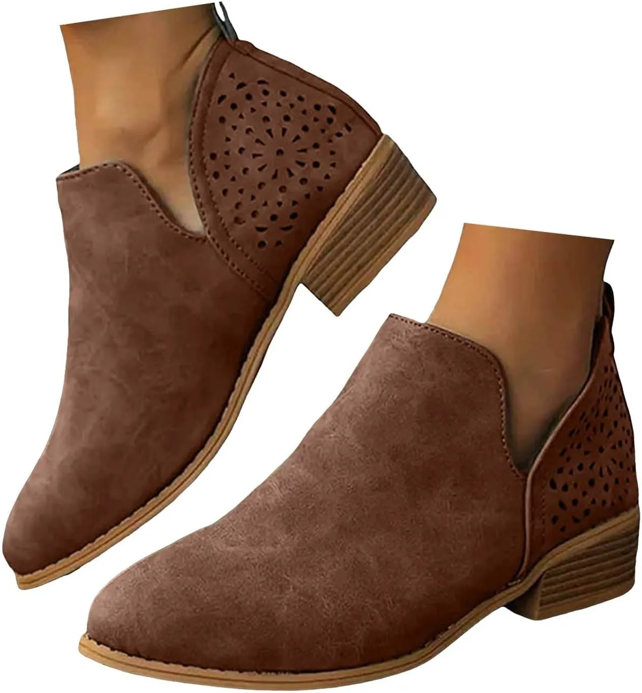 Ankle Boots for Women Low Heel Western Boots for Women Ankle Boot Fashion Pointy Toe Slip on Riding Boots For Women