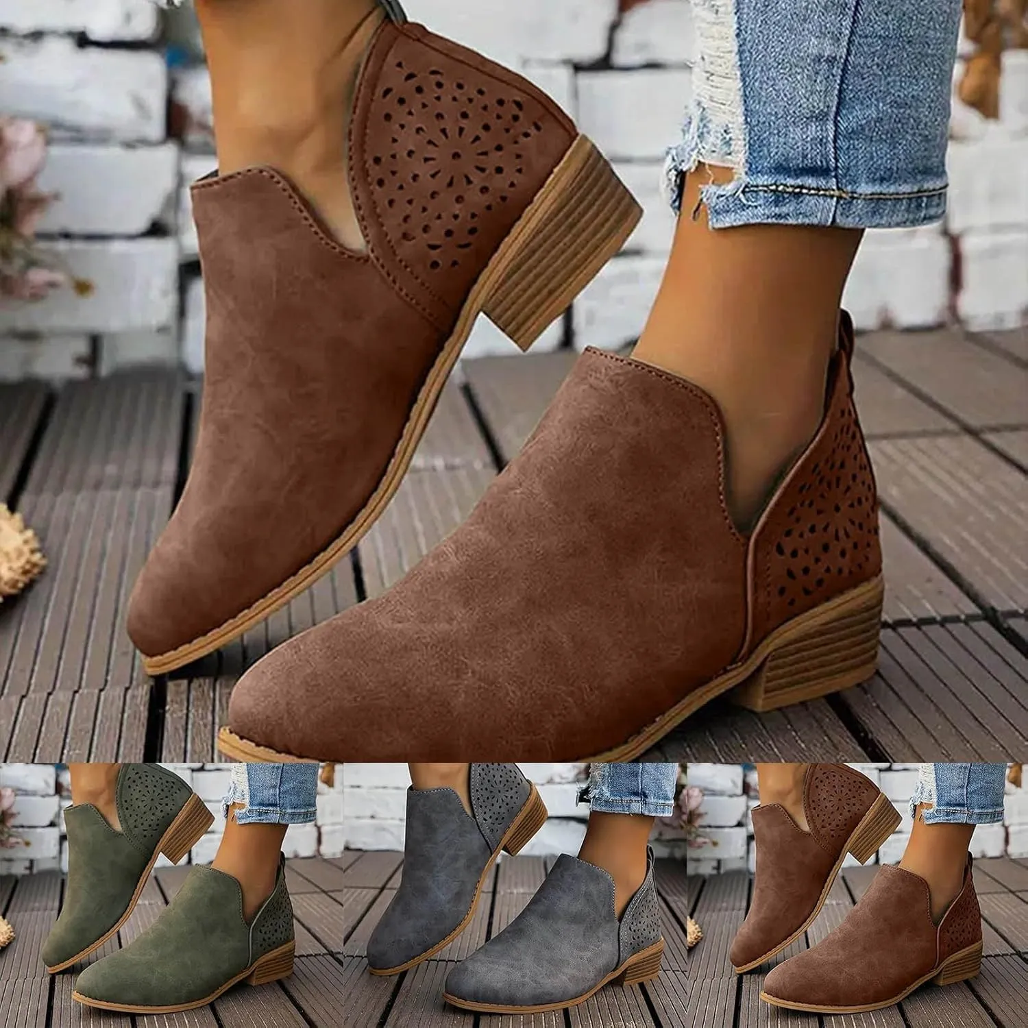 Ankle Boots for Women Low Heel Western Boots for Women Ankle Boot Fashion Pointy Toe Slip on Riding Boots For Women