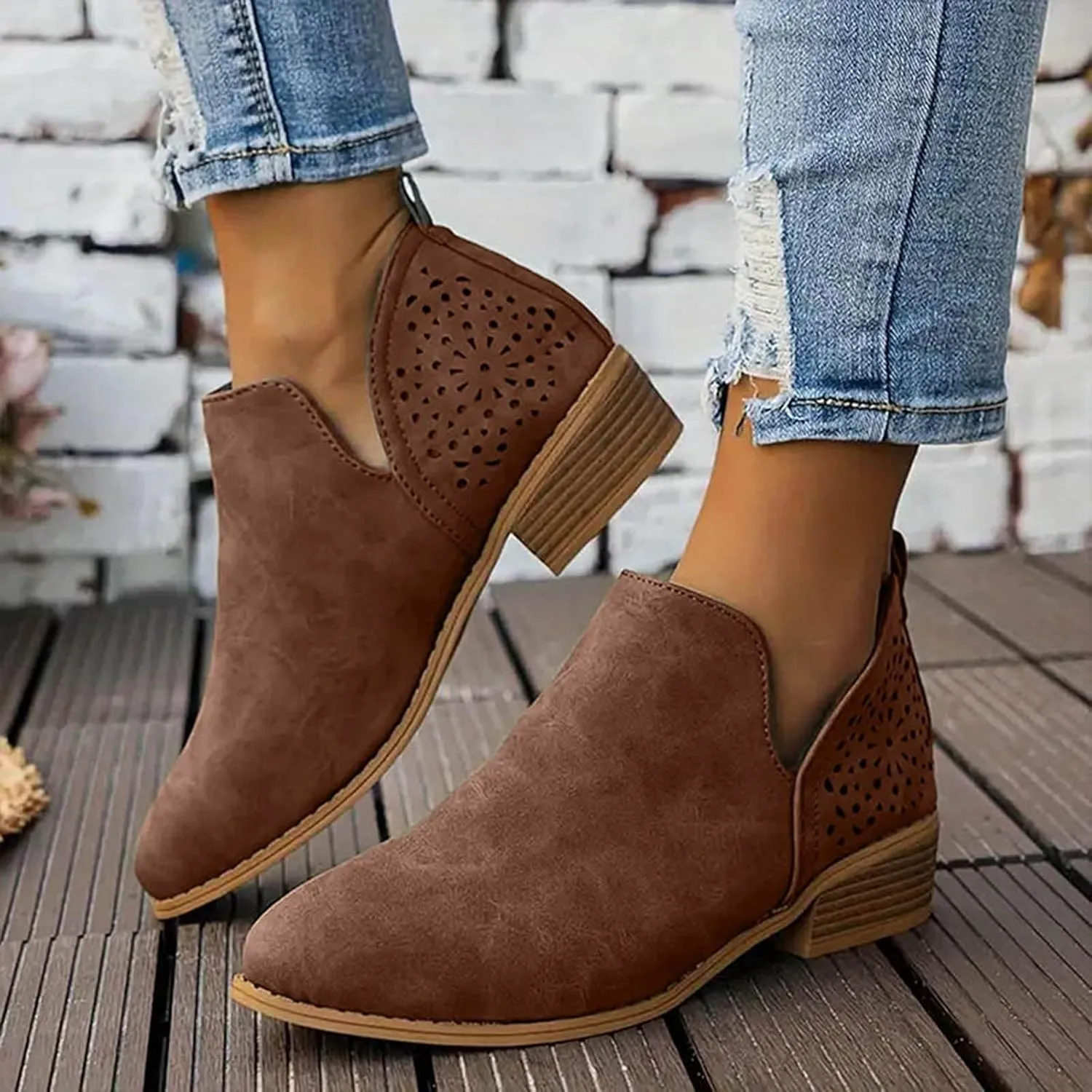 Ankle Boots for Women Low Heel Western Boots for Women Ankle Boot Fashion Pointy Toe Slip on Riding Boots For Women