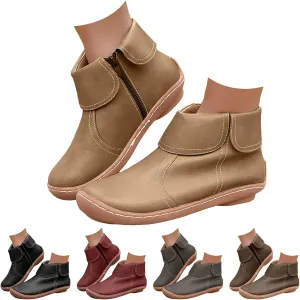 Ankle Boots for Women No Heel Casual Chelsea Boots Retro Classic Non Slip Round Toe Platform Side Zipper Riding Boots