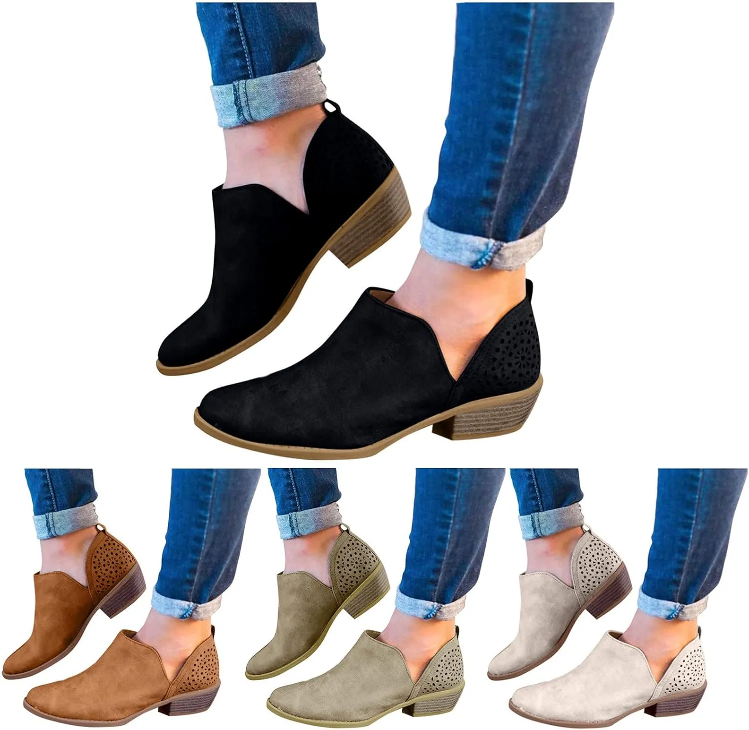 Ankle Boots for Women Platform Ankle Boots Western Cowboy Boots Pointed Toe Fashion Retro Classic Low Heel Ankle Booties