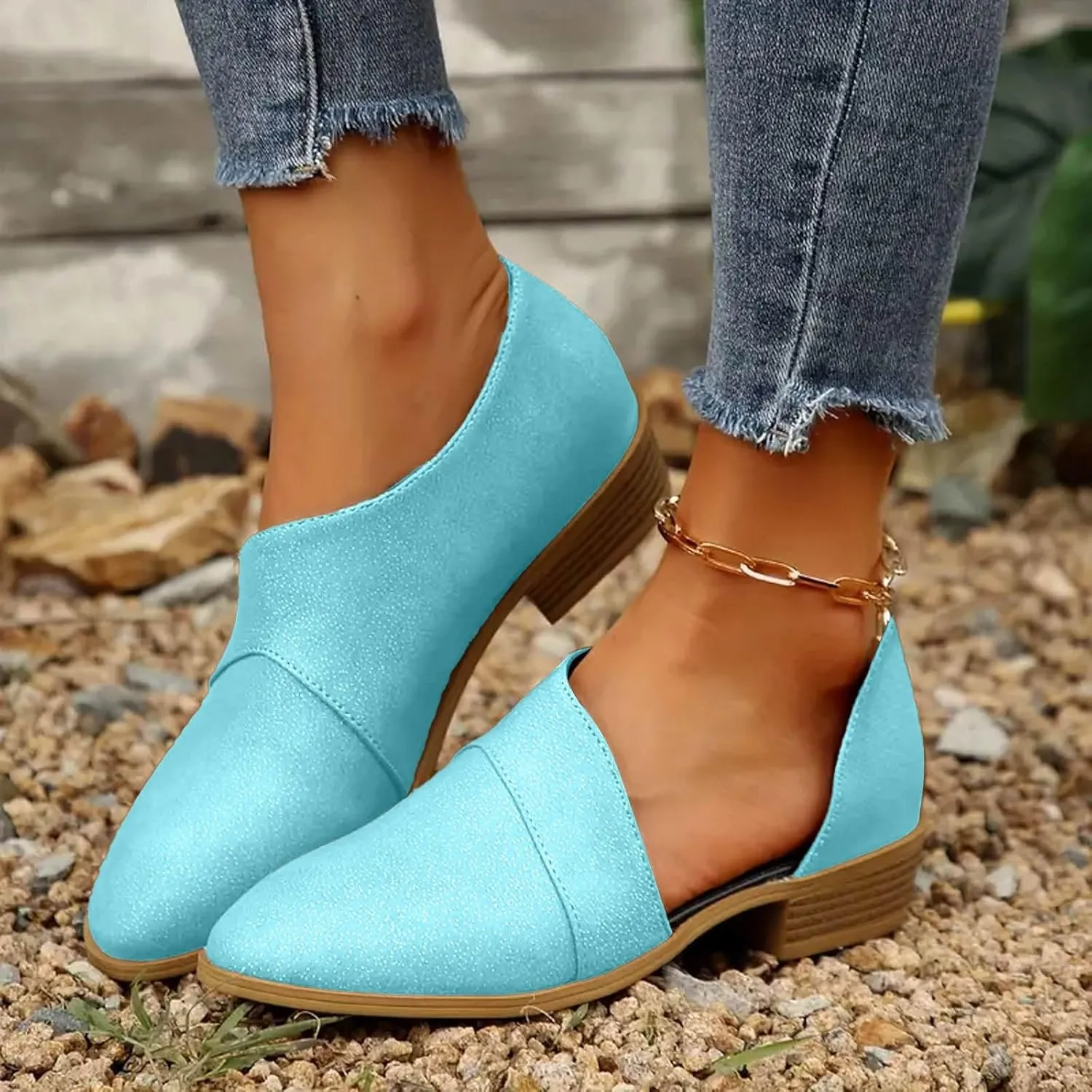 Ankle Boots for Women Women's Chelsea Fashion Retro Flat Memory Foam Chuncky Stacked Low Heel Booties Cut Out Wide Widths