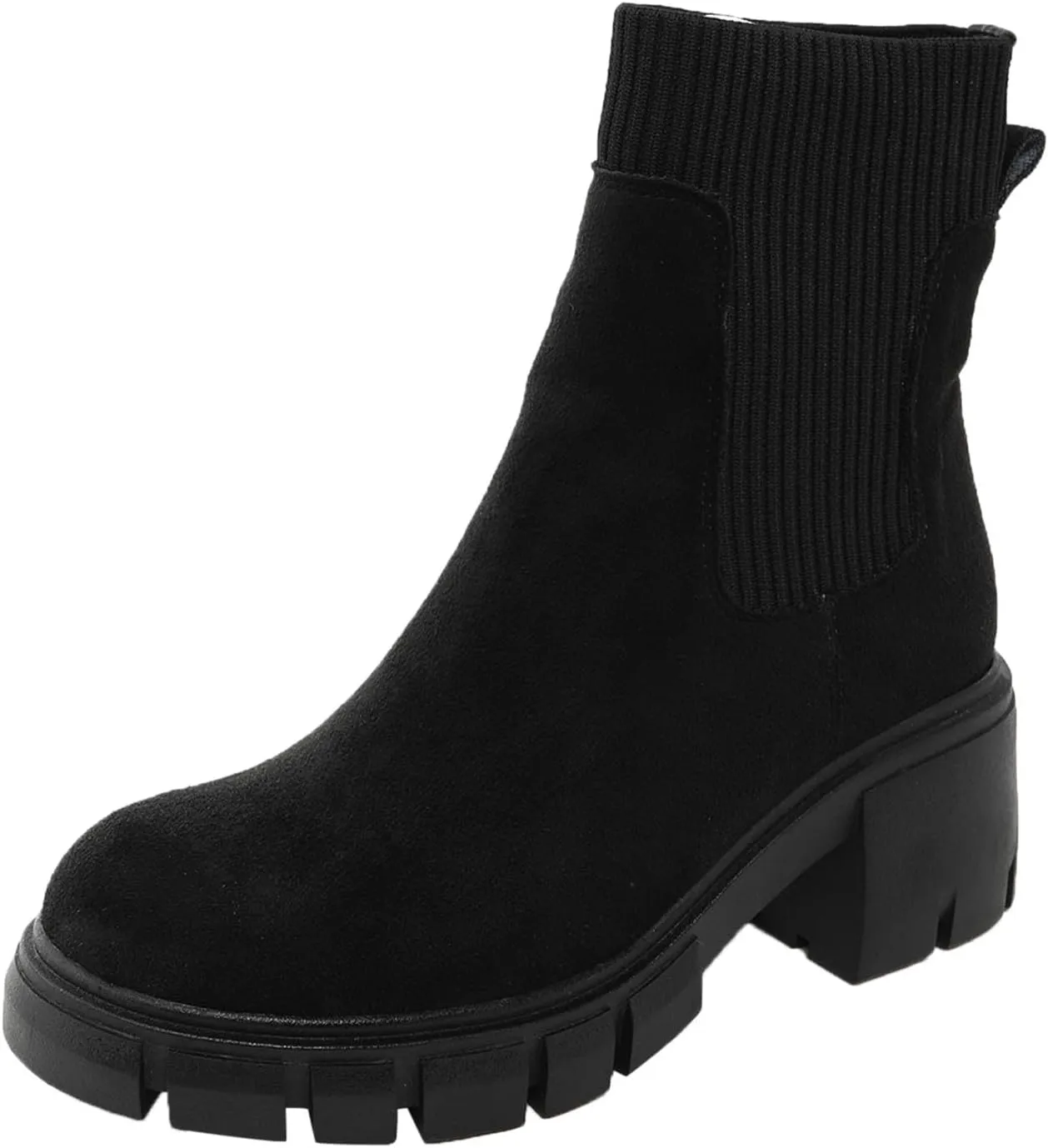 Ankle Boots for Women, Women's Fashion Platform Elastic Non-Slip Chelsea Boots Lug Sole Chunky Block Heel Combat Shoes