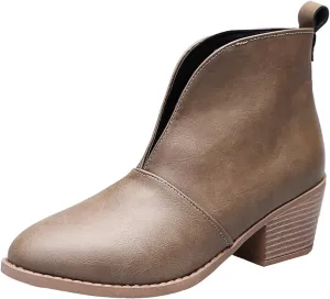 Ankle Boots for Women Womens Pointed Toe Ankle Boots V Cut Back Chelsea Booties Slip On Chunky Low Heel Western Booties