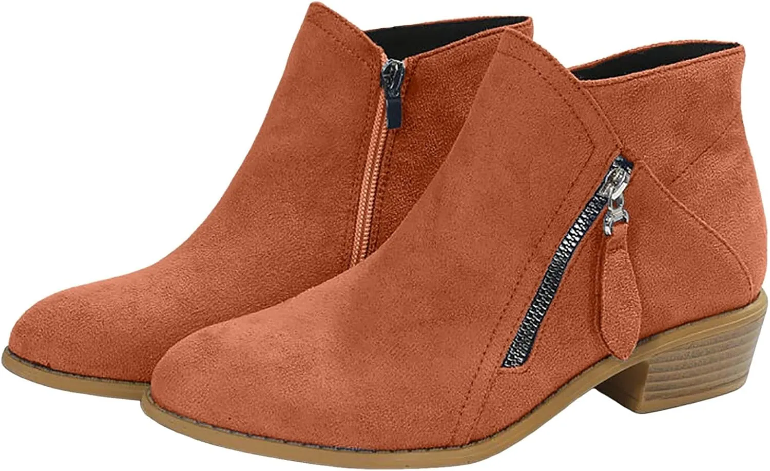 Ankle Boots for Women Women's Suede Chelsea Boots Fashion Pointed Toe Chunky Stacked Low Heel On Both Side Zip Ankle Booties