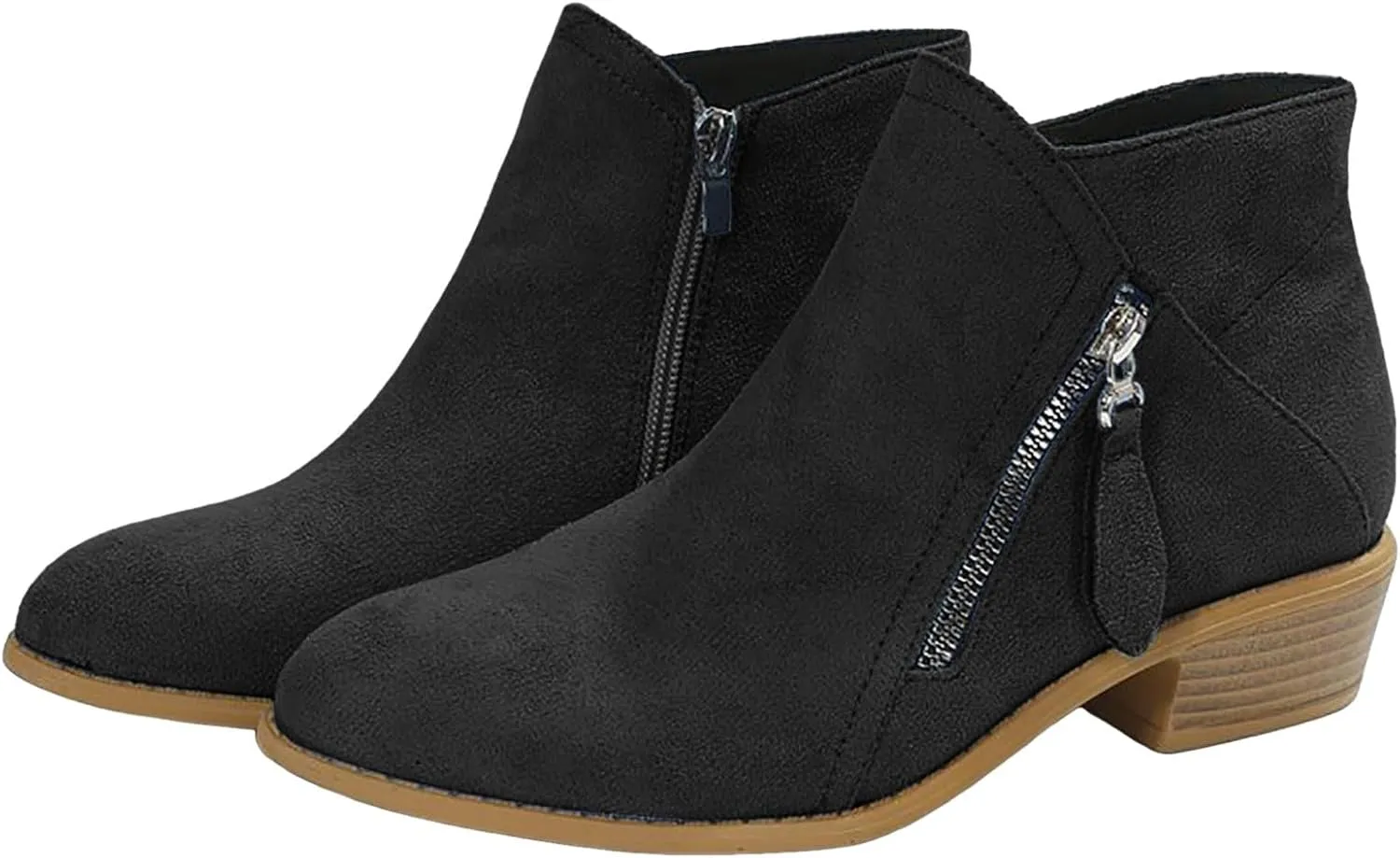 Ankle Boots for Women Women's Suede Chelsea Boots Fashion Pointed Toe Chunky Stacked Low Heel On Both Side Zip Ankle Booties