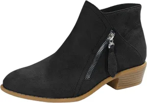 Ankle Boots for Women Women's Suede Chelsea Boots Fashion Pointed Toe Chunky Stacked Low Heel On Both Side Zip Ankle Booties