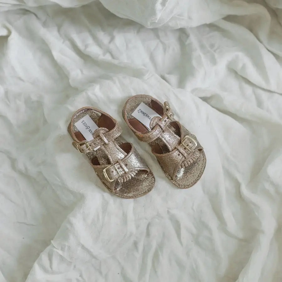 Balanced feel Ribbon Tie Stevie Sandal - Brown Sparkle