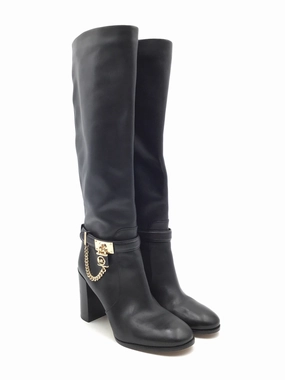 High Traction All Day Wear Abrasion resistant Boots Knee Heels By Michael Kors In Black & Gold, Size: 8