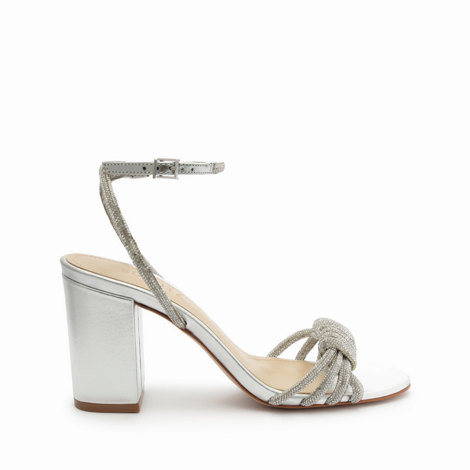 Jewell Block Metallic Nappa Leather Sandal Stretch Fabric Work Commute Comfort Flex