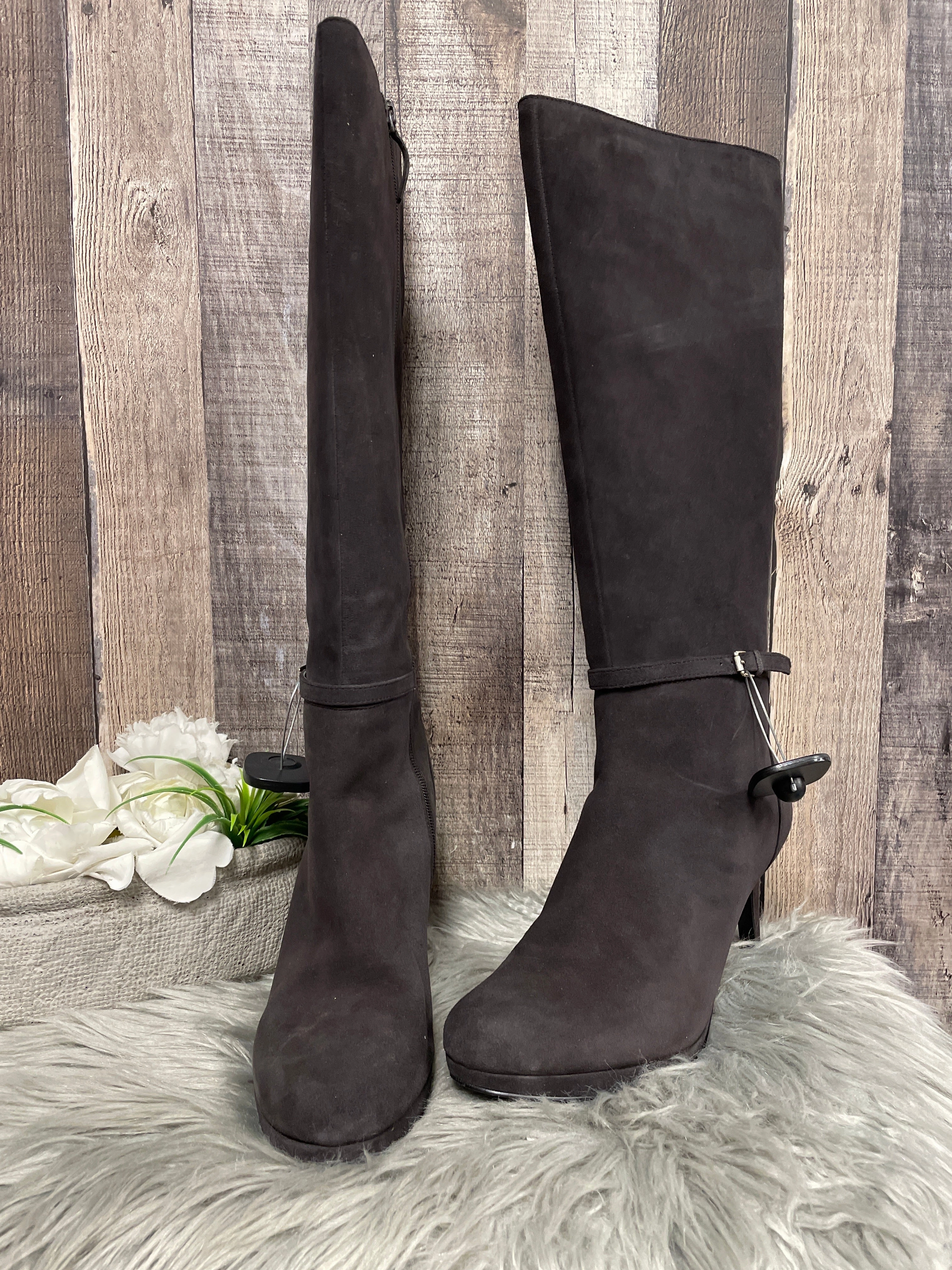 Boots Knee Heels By Nine West In Grey, Size: 11 Anti Fatigue Technology