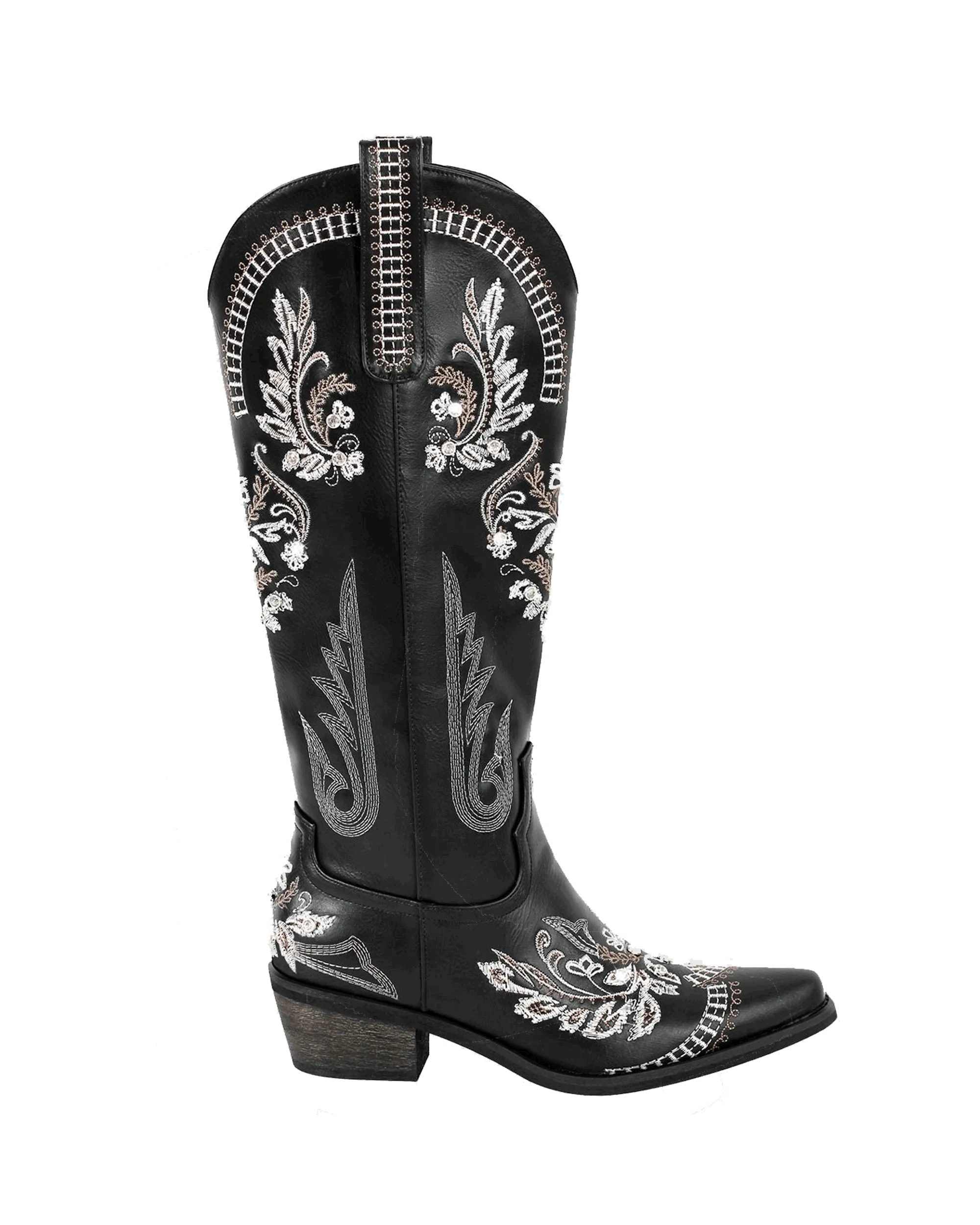 Armina Embroidery Leather Knee High Boots In Brown
