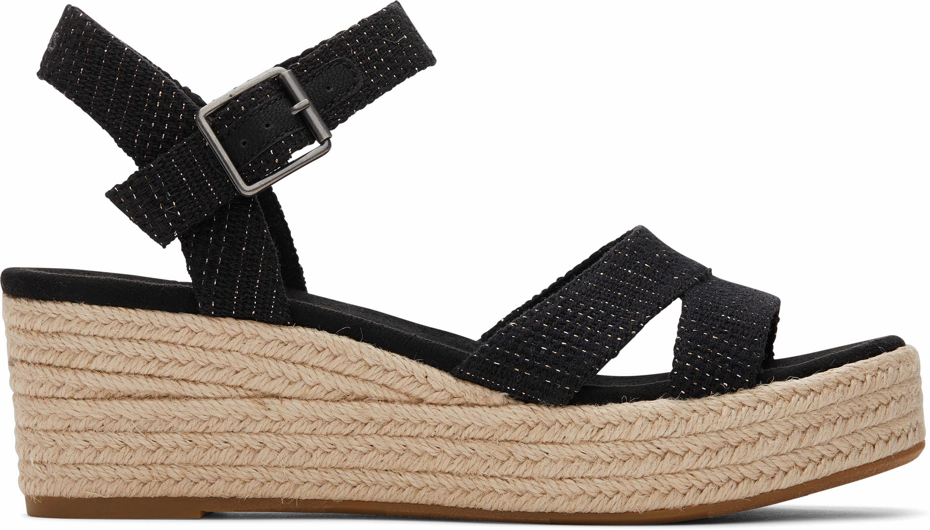 Celebrity Vibe Lightweight Form Casual Wear Audrey Espadrille Sandal - Black Metallic Linen Stripe