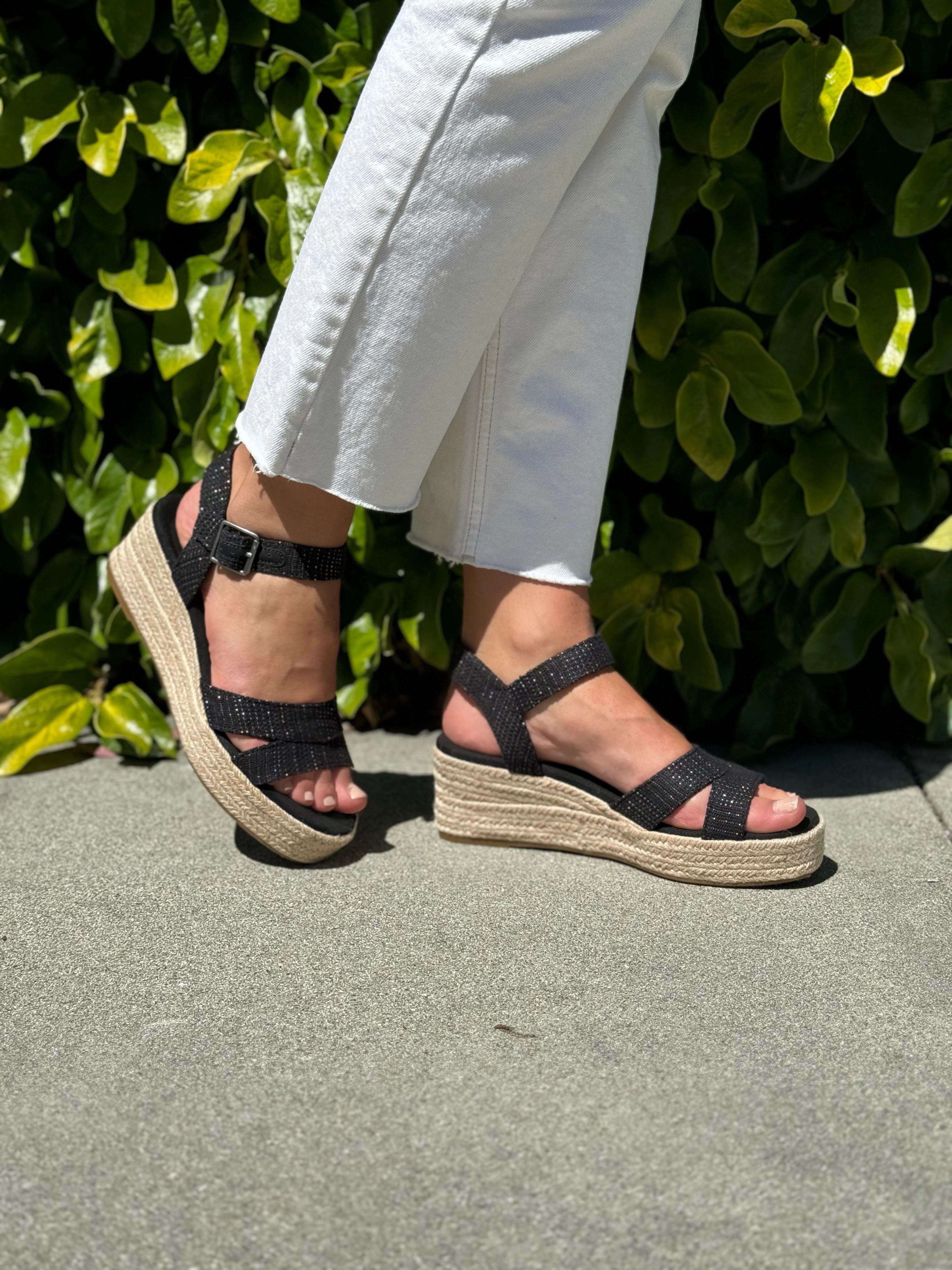 Audrey Espadrille Sandal - Black Metallic Linen Stripe Italian Glam Fashionable