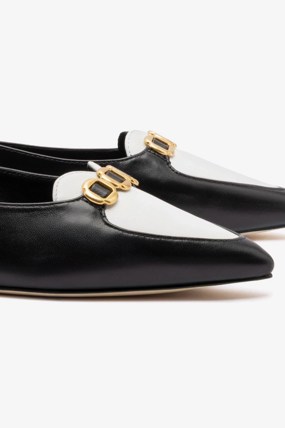 Audrey Flat In Black and White Leather Date wear